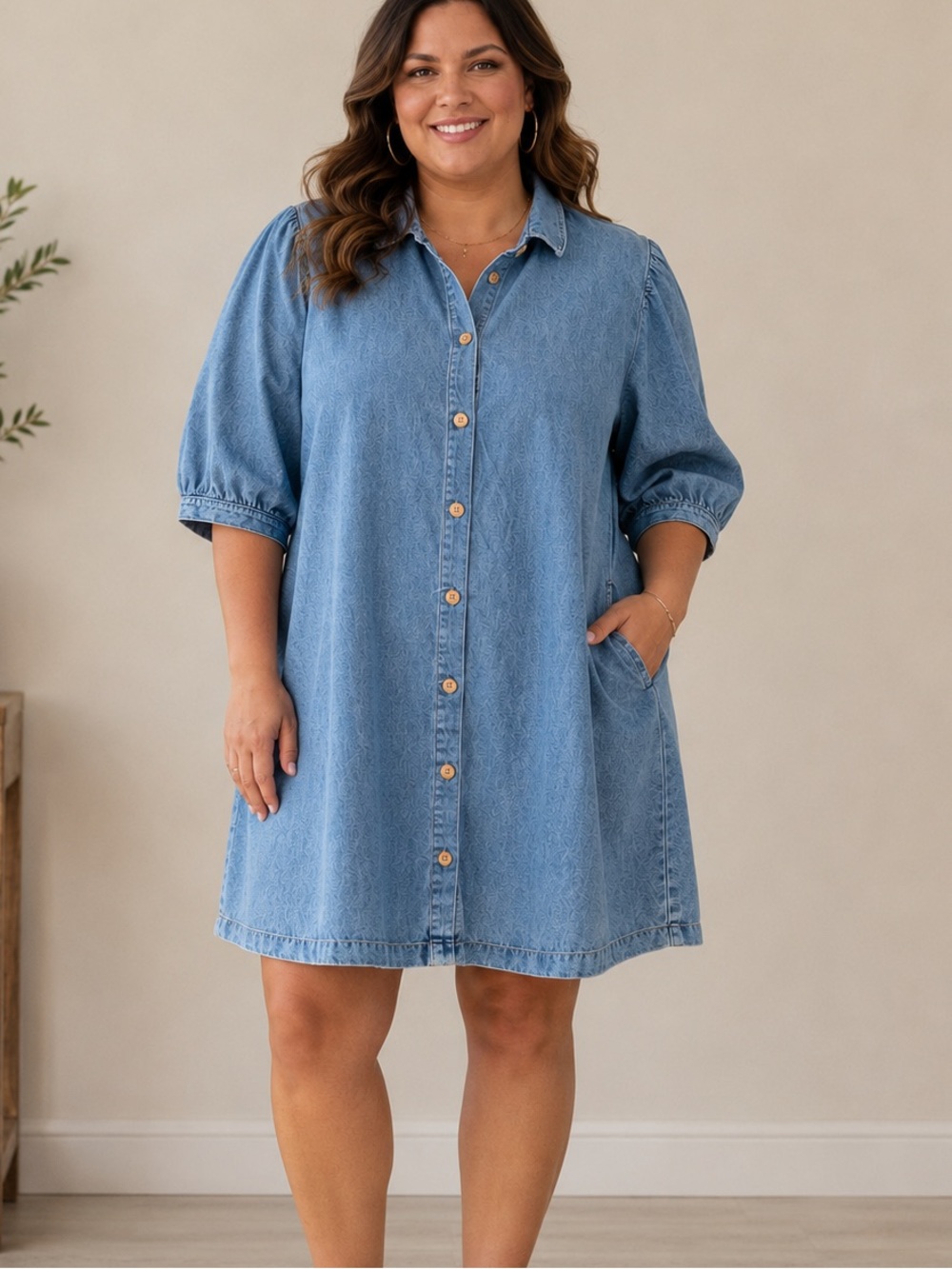 Signature Reitmans  Collection Plus Size Chambray Denim Shirt Dress 3X